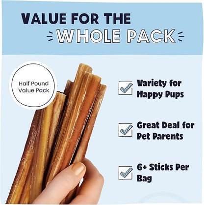 Pawstruck All-Natural 7" Bully Sticks for Dogs - Best Long Lasting, Rawhide Free, Low Odor & Grain Free Dental Chew Treat - Healthy Single Ingredient 100% Real Beef - 1 lb. Bag