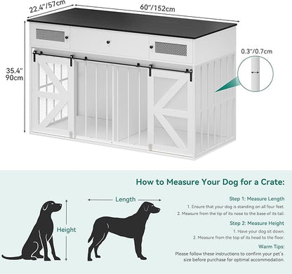 YITAHOME 60" Wooden Dog Crate Furniture with Removable Divider, Large Dog Kennel with Drawers, Double Doors & Locks Design, Dog Crate Furniture TV Stand for Medium Large Dogs