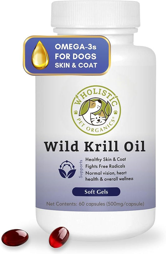Wholistic Pet Organics Krill Oil for Dogs - Dog Itching Skin Relief & Joint Health - Omega 3 Supplement for Skin & Coat Support, Allergy Relief, Senior Dog Supplements, and Healthy Coat for Dogs