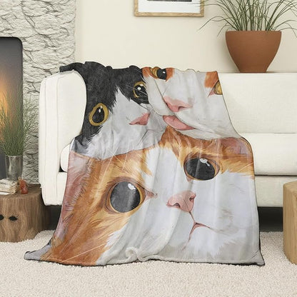Cute Cat Faces Blanket, Soft Cozy Lightweight Adorable Kittens Throw Blanket for Women Cat Lovers Girls Adults Kids, Sofa Couch Bed 40x50 Inch Flannel Blankets for Travel Decor Gifts
