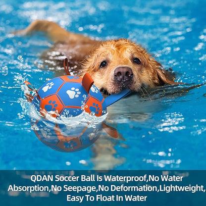 QDAN Dog Ropes Toys Soccer Ball with Straps, Interactive Dog Toys for Tug of War, Puppy Birthday Gifts, Dog Tug Toy, Dog Water Toy, Durable Dog Balls for Medium & Large Dogs- Blue&Orange(8 Inch)