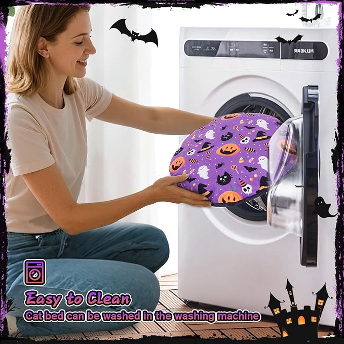 Tidjani Halloween Cat Tunnel, Cat Tunnels for Indoor Cats, Foldable Pet Donut Bed with Washable Mat and Dangling Balls, Pumpkins Spider Candy Pattern Decor, Pet Halloween Toys Gifts