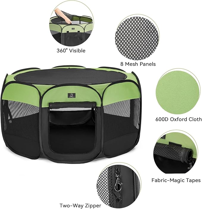 A4Pet Dog Playpen, Portable Pet Playpen, Foldable Dog Playpen Indoor/Outdoor - Ideal for Puppies, Kittens, and Small Animals - Removable Zipper & Collapsible Travel Bowl