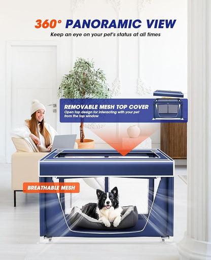 Dog Playpen 42 _ 42 Inch,Breathable Puppy PlayPen with Gate and Removable Cover,Thickened Oxford Fabric Dog Play Pen for Indoor & Outdoor,Safe and Sturdy Pet Fence(Blue White)