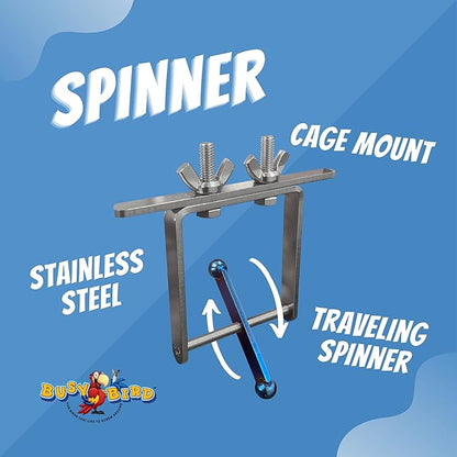 Blue Flamed Spinner Bird Toy with Traveling Spinner | Durable Puzzle Enrichment Toy | Spinner Toy for Medium to Large Birds Like Cockatoos, Parrots, Macaws, Greys, Parakeets | Bird Cage Accessories