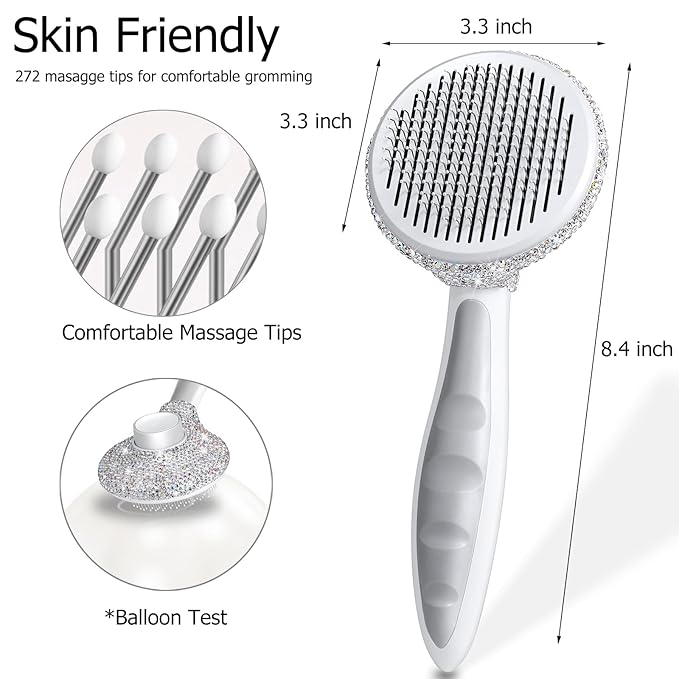 Bling Self Cleaning Slicker Brush for Dogs & Cats, Grooming Brushes for Long Short Haired Pets,Dog Brush for Shedding, Skin Friendly Deshedding Brush, Inlay Rhinestone Cat Brush,Rake, Comb