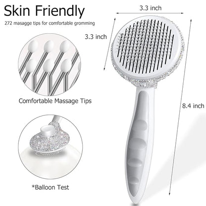 Bling Self Cleaning Slicker Brush for Dogs & Cats, Grooming Brushes for Long Short Haired Pets,Dog Brush for Shedding, Skin Friendly Deshedding Brush, Inlay Rhinestone Cat Brush,Rake, Comb