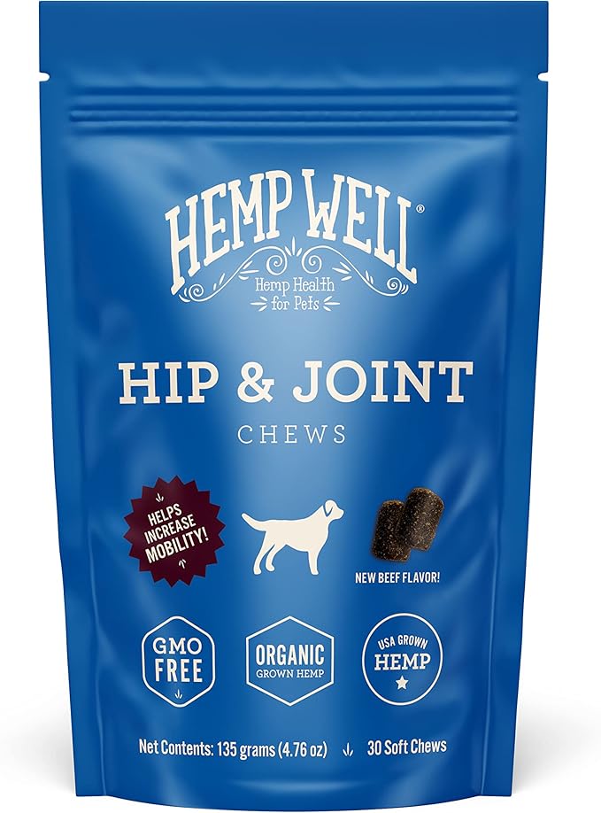 Hemp Well Hip and Joint Soft Chews – Best Joint Supplement for Dogs, Organically Sourced with Hemp, Glucosamine, Chondroitin and Breed Dogs, 30 Count