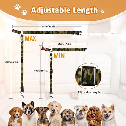 Removable Dog Seat Belts Harness for Car, 3 in 1 Pet Dog Car Seatbelt Leash, laqibak Restraint Secures to Headrest and Reflective Effect Adjustable Bungee Dog Seatbelt Tether, 2PCS and Poop Bag Holder