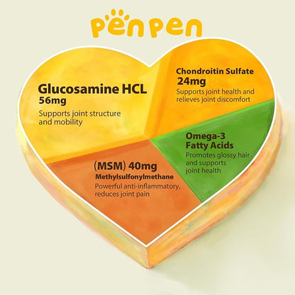 PENPENPET Hip and Joint Supplement for Dogs with Glucosamine for Dogs Chondroitin, MSM, and Turmeric to Support Joint Health, Promote Mobility (Chicken Chews, 180ct)