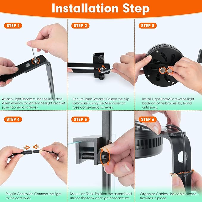 AQQA Aquarium Clip-On Stream Light with Controller, LED Fish Tank Light with 3 Modes (White/RGB/Full Spectrum), Timer & 6 Brightness Levels, Adjustable Clamp for Freshwater Plants Fish Tanks 35W