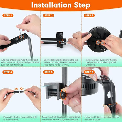 AQQA Aquarium Clip-On Stream Light with Controller, LED Fish Tank Light with 3 Modes (White/RGB/Full Spectrum), Timer & 6 Brightness Levels, Adjustable Clamp for Freshwater Plants Fish Tanks 35W