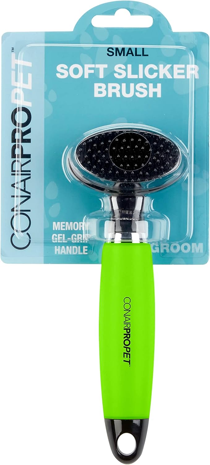 CONAIRPRO Dog & Cat Dog Brush for Shedding, Small Slicker Brush with Reinforced Metal Tips, Ideal for Smaller Breeds Green
