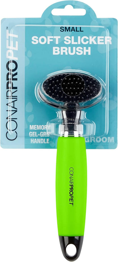 CONAIRPRO Dog & Cat Dog Brush for Shedding, Small Slicker Brush with Reinforced Metal Tips, Ideal for Smaller Breeds Green