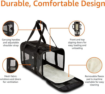 Amazon Basics Dogs and Cats Carrier, Soft Sided Pet Carrier, Black, Large, 50 cm L x 26 cm W x 28 cm H