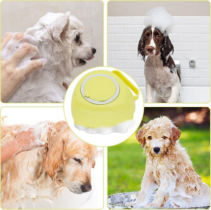 WishLotus Pet Bath Brush, Soft Silicone Cat Grooming Brush Dog Bath Massage Brush Shampoo Dispenser Heart-Shaped Multifunctional Bath Brush for Pet Bath Shower Accessories (Heart-Yellow)