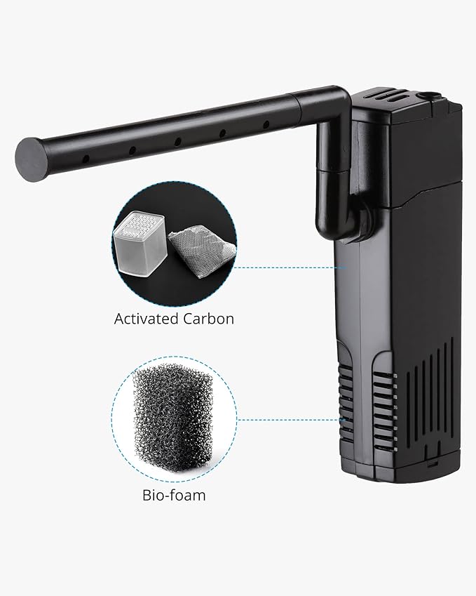 NICREW Aquarium Internal Filter, Submersible Power Filter with Multiple Function, Aeration System with Sponge Filter for Fish Tanks 10-20 Gallon, 100 GPH, 7W