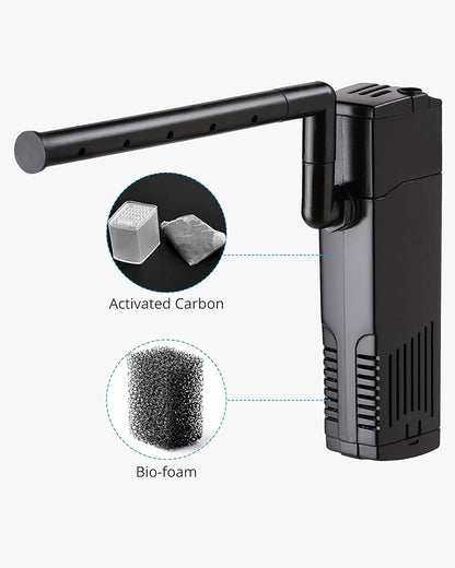 NICREW Aquarium Internal Filter, Submersible Power Filter with Multiple Function, Aeration System with Sponge Filter for Fish Tanks 10-20 Gallon, 100 GPH, 7W