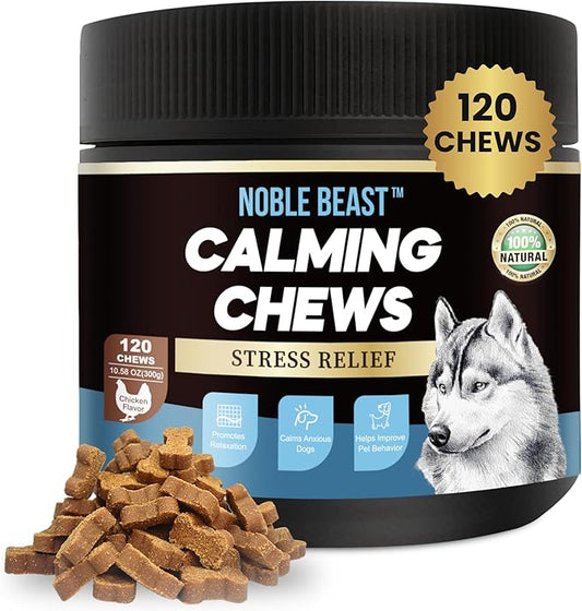 Noble Beast Dog Hemp Calming Chews for Dogs - Melatonin for Dogs - Dog Calming Treats - Motion Sickness for Dogs - All Natural - Soft Chews with Hemp and Melatonin - Chicken Flavor -120 Count