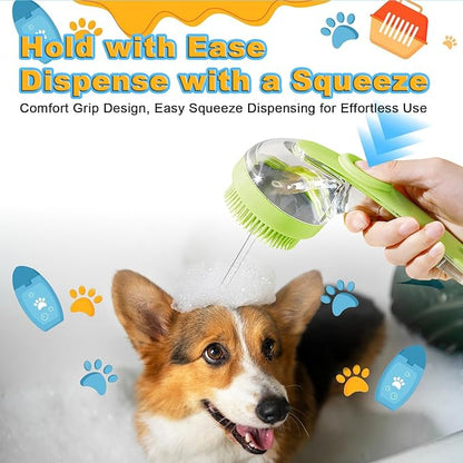 3Pcs Dog Bath Brush, Dog Scrubber for Bath, Dog Shampoo Brush Bubble Maker, Dog Paw Washer, dog grooming Massage Brush with Adjustable Ring Handle, dog accessories for Short & Long Hair -Green