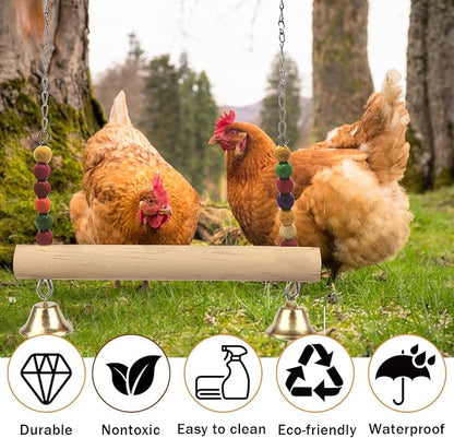 Chicken Bird Swing,Chicken Perch,Natural Wooden Swing Toys,Wood Stand for Chick,Safe and Relief of Stress,Chicken Coop Accessories,Coop Swing for Chicken Bird,Parrot,Hens (B)