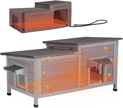 Aivituvin Heated Cat House for Outside Outdoor Cat House Weatherproof Insulated Feral Cat Shelter with Heater and Insulated Liner