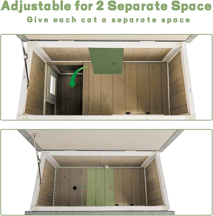 2-Story Outdoor Large Cat House with Patio, Weatherproof Wooden Feral Shelter for Indoor & Outdoor, Openable Roof, Escape Safe Doors, 2 PVC Door Strip, 2 Platforms