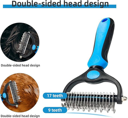 Shudyear Dog Grooming Brush and Metal Comb, Pet Grooming Brush, Cat Brush Deshedder Brush Dogs Shedding Tool for Long matted Haired Pets