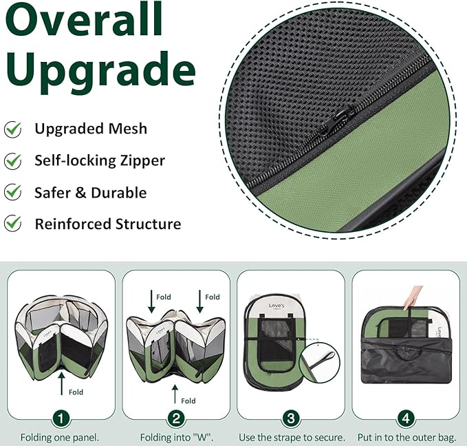 Love's cabin Pet Puppy Dog Playpen, Large Dog Tent Crates Cage Indoor/Outdoor, Portable Playpen for Cat, Foldable Pop Up Dog Kennel Playpen with Carring Case, Removable Zipper Top, Olive Green