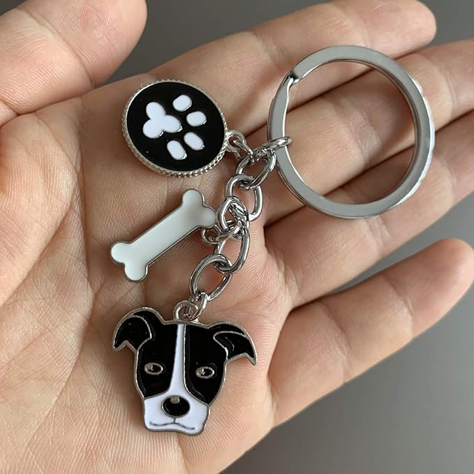 Dog Keychain, Puppy Keyring Keyfob Metal Pet ID Tags for Clothing Bag Adornment Accessory (24-Pit Bull Terrier)