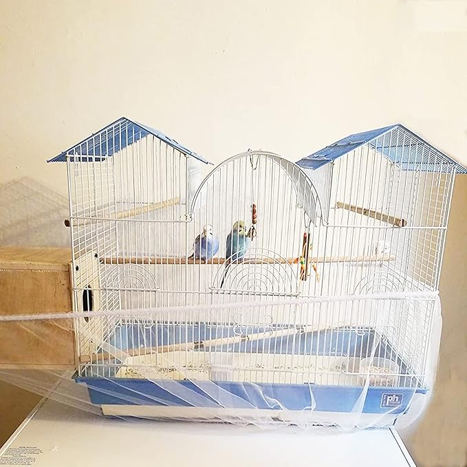 ISMARTEN Bird Cage Seed Catcher Mesh Skirt Cover, White, Foldable, 59-98 in Circumference, 13 in Height, Prevent Scatter and Mess