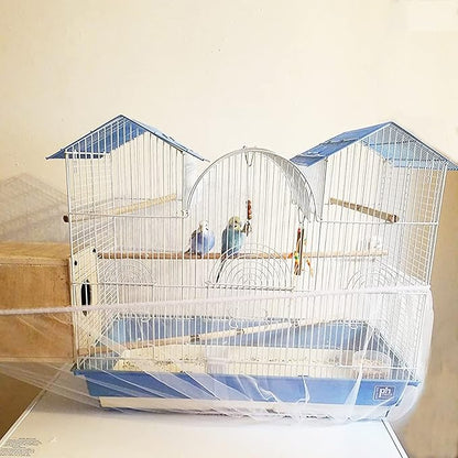 ISMARTEN Bird Cage Seed Catcher Mesh Skirt Cover, White, Foldable, 59-98 in Circumference, 13 in Height, Prevent Scatter and Mess