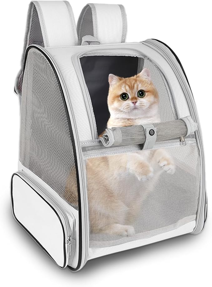 Cat Backpack Carrier,Pet Carrier Airline Approved for Small Dog Cat Puppy Kitten Bunny,Ventilated Mesh Design Animal Backpack for Hiking Camping Travel Bag (Light Grey)