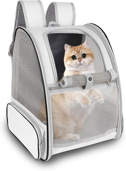 Cat Backpack Carrier,Pet Carrier Airline Approved for Small Dog Cat Puppy Kitten Bunny,Ventilated Mesh Design Animal Backpack for Hiking Camping Travel Bag (Light Grey)
