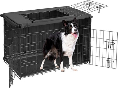 Veehoo 30 inch Dog Crate for Medium Dogs with Three Doors & Cover-Metal Wire Dog Cage Kennels & Houses for Puppy&Cat, Indoor Outdoor Collapsible Metal Contour Dog Crate Kennels Kit with Removable Tray