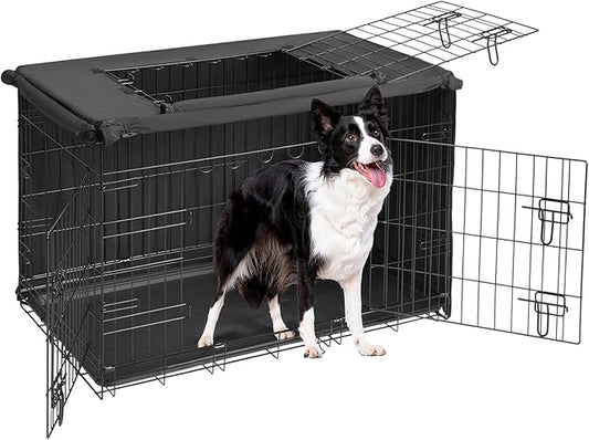 Veehoo 30 inch Dog Crate for Medium Dogs with Three Doors & Cover-Metal Wire Dog Cage Kennels & Houses for Puppy&Cat, Indoor Outdoor Collapsible Metal Contour Dog Crate Kennels Kit with Removable Tray