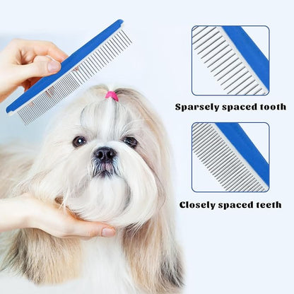 2Pcs Dog Grooming Comb, Durable and Non-Slip Metal Comb for Dogs, Horse, Rabbit, Cat, Metal Pet Comb for Cats with Rounded Tips for Bath, Pet Hair Remover, Removes Tear Stain, Tangles, and