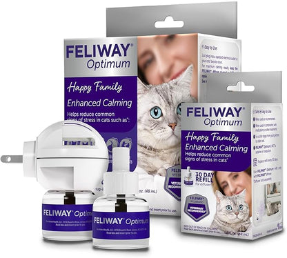 FELIWAY Optimum Cat, Enhanced Calming Pheromone Diffuser: 1 Diffuser & 2 Refills (60 Days)