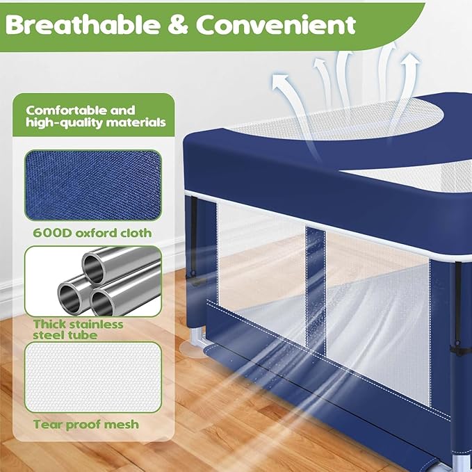 Dog Playpen with Cover, 42x42x25.6 Inches Foldable Portable Soft Puppy Playpen with Gate, Thickened Fabric Mesh Dog Fence with High-Strength Nylon Wire Mesh, Indoor Outdoor Breathable Exercise Cage