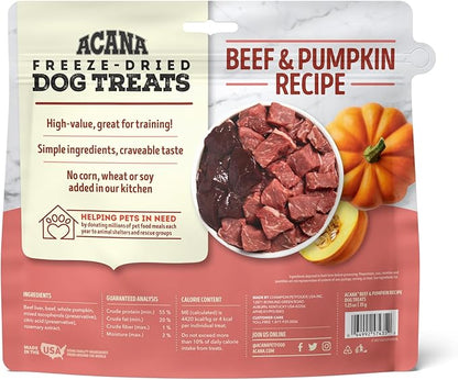 Singles Freeze Dried Dog Treats, Limited Ingredient Grain Free Beef & Pumpkin Recipe, 1.25oz