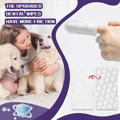 55 Counts Dogs & Cats Dental Care Wipes - Dog Teeth Cleaning Finger Wipes - Dog Tooth Brushing Kit Dental Wipes - Remove Bad Breath by Removing Plaque and Tartar Buildup & Freshens Breath