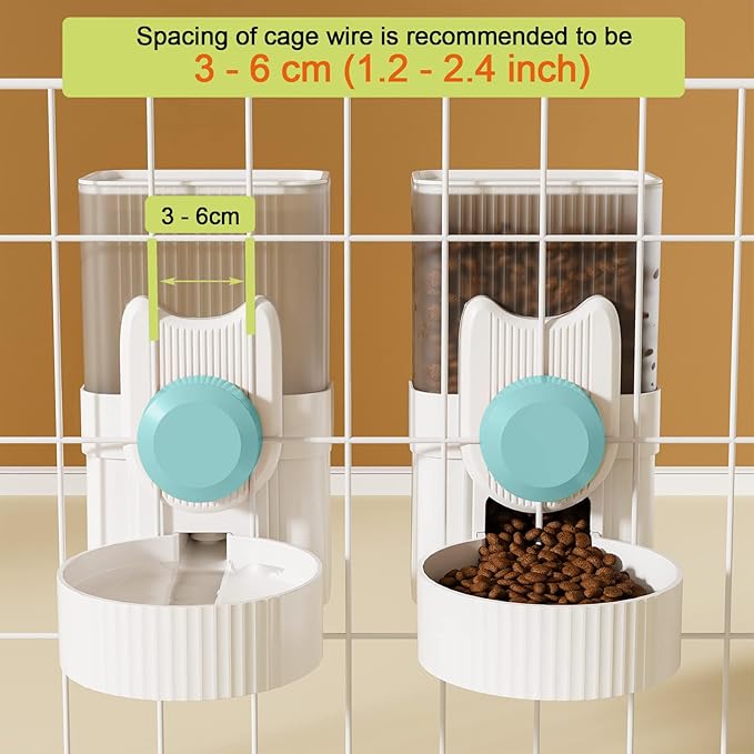 Rabbit Feeder for Cage,Hanging Automatic Cat Feeder and Water Dispenser,Ferret Cage Accessories,Food Water Bowl for Cats Rabbit Guinea Pig Cages(Cage Grid Spacing Over 1.2'')