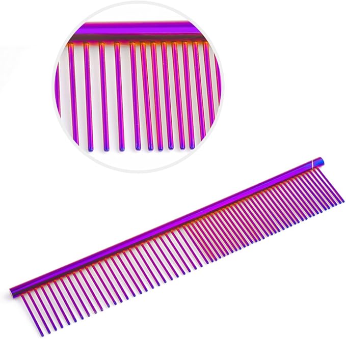 7.0" Dog Scissors Pet Grooming Kit Round-tip Safety Scissors Fishbone Teeth Shears with Forceps Hairdressing Hair Styling Tool Gift Set 5 Pieces (Purple)