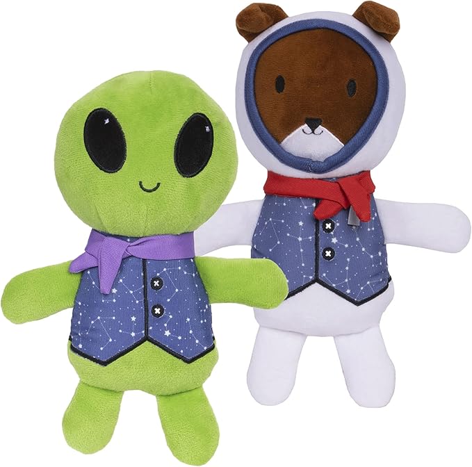 Furhaven 2-Pack Squeaky Plush Dog Toys for Small/Medium Dogs, Washable w/ Ruff Stuff Reinforcement - Dapper Dandies Galactic Collection - Alien/Astronaut, Set of 2