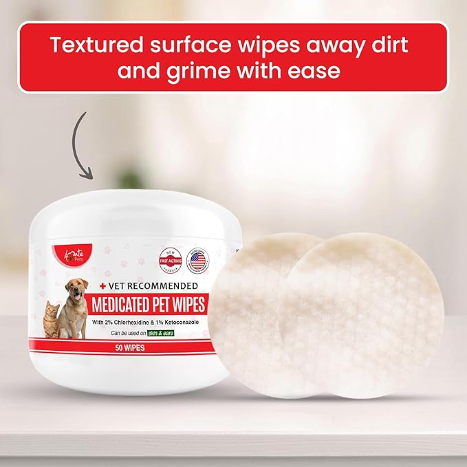 Amate Medicated Dog Wipes for Ear Skin & Coat - Pet Wipes for Dogs & Cats - 2.5 Small Wipes - Relieve Skin Issues, Hot Spots & Irritation - Pack of 50
