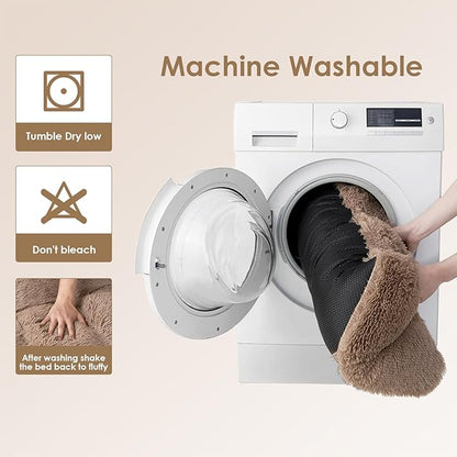 EHEYCIGA Fluffy XXL Dog Crate Pad, Plush Faux Fur Dog Bed for Extra Large Dogs, Calming Anti Anxiety XXL Dog Bed for Crate, Washable Soft Warm Dog Crate Mat with Non-Slip Bottom, Camel