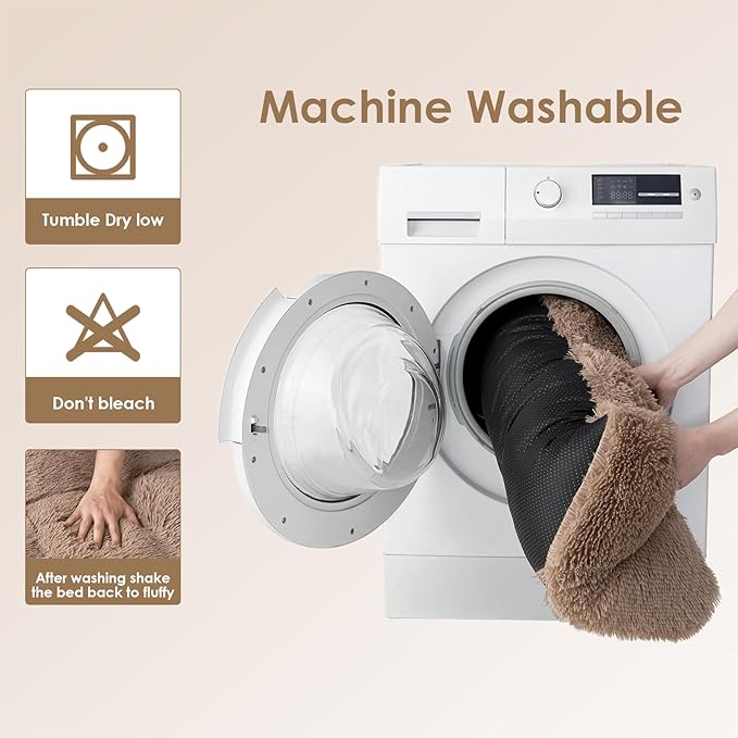 EHEYCIGA Fluffy Dog Crate Bed for Small Dogs, Plush Faux Fur Dog Crate Pad, Calming Anti Anxiety Small Dog Bed for Crate, Washable Soft Warm Dog Crate Mat with Non-Slip Bottom, Camel