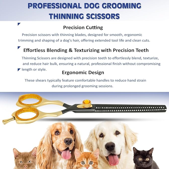 Dog Grooming Scissor- 7.5 Pet Shears, Japanese Stainless Steel Ergonomic Pet Grooming Scissor, Heavy Duty Sharp and Comfortable pet Scissors for Grooming, Dogs, Cats and Other Animals (Thinning)