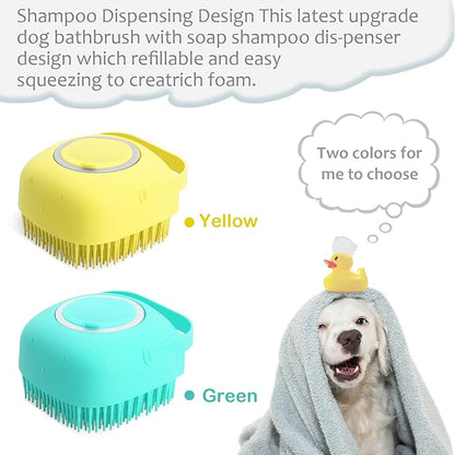ELEGX Pet Grooming Bath Massage Brush with Soap and Shampoo Dispenser Soft Silicone Bristle for Long Short Haired Dogs Cats Shower (3 PCSï¼_el+Blu+Hard Brushï¼)
