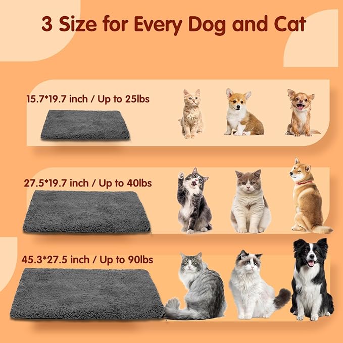 Nobleza Self Heating Pet Pad, Super Soft Thermal Dog Crate Bed Mat for Sleeping, Washable Anti-Slip Self Warming Cat Kennel Pad for Small Medium Large Cats Dogs Indoor Outdoor (Darkgray, L)